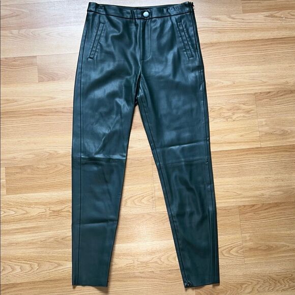 Zara Green Faux Leather Pants Skinny Cigarette Size Medium - Picture 1 of 1